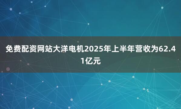 免费配资网站大洋电机2025年上半年营收为62.41亿元